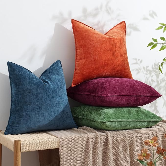 decorUhome Christmas Couch Throw Pillow Covers 18x18 Set of 2, Decorative Soft Euro Velvet Neutral Chenille Pillow Covers with Elegant Design for Sofa Bed Living Room Home Decor, Moss Green