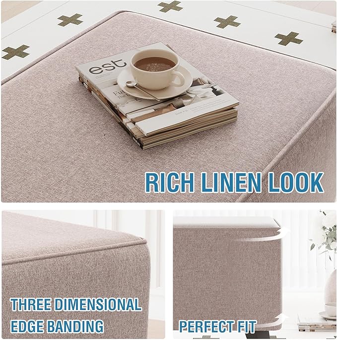 H.VERSAILTEX Ottoman Covers Slipcover Rectangle Fit Length 33"-34" Footrest Thick Durable Linen Look 1 Piece Folding Storage Covers Ottoman Slipcovers Footrest Covers Elastic Bottom - Heather Taupe