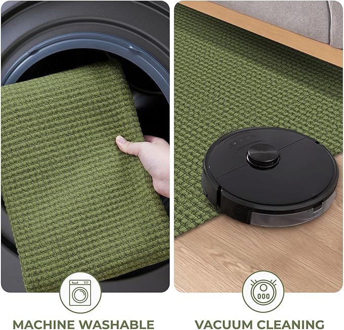 KOZYFLY Runners for Hallways 3x10 ft Washable Kitchen Runner Non Slip Rubber Backed Hallway Rugs Cotton Entryway Runner Rug Floor Carpet for Indoor Hall, Backdoor, Kitchen, Bright Green/Earthy Green