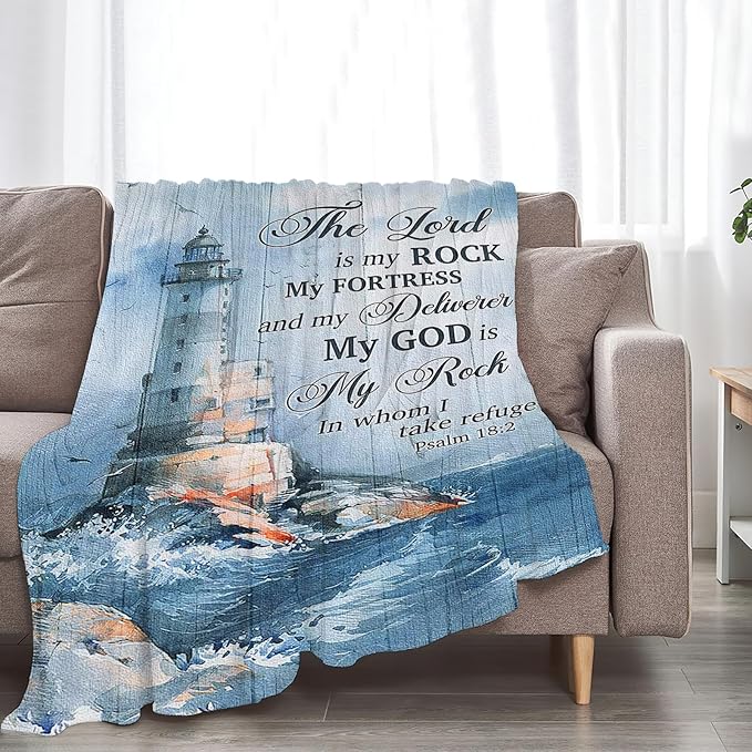 Tijuboni Ocean Nautical Lighthouse Throw Blanket Christian Religious Gifts for Women Men Girls Boys Kids Adults Soft Flannel Fleece Blanket for Couch Sofa Bed Home Decor 40"x50"