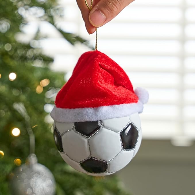 Joiedomi Christmas Soccer Glass Small Ornament, Sports Ball Ornaments Blown Mini Soccer Decor for Tree Hanging Preppy Decorations Outdoor Indoor, Xmas Gifts Party Favors