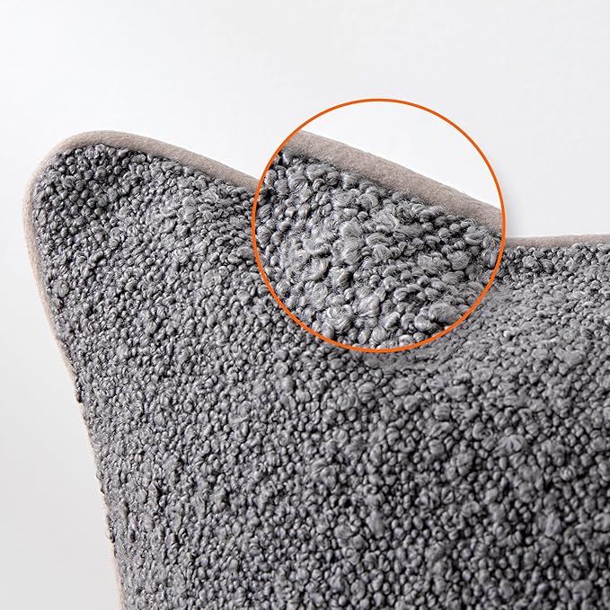 Amazon Basics Boucle Throw Pillow Covers for Couch, Living Room, Home Decor with Hidden Zipper, Grey, 22×22in, Pack of 2