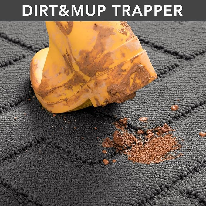 hicorfe Dirt Trapper Indoor Doormat,20"x48" Welcome Door mat,Non Slip Backing Washable Door Mats,Absorbent and Resistant Low-Profile Entrance Inside Floor Mat for Front Back Door,Entryway (Grey)