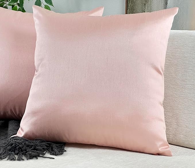 Aiking Home 24x24 Inches Faux Silk Square European Shams, Zipper Closure, Rose Pink (Set of 2)