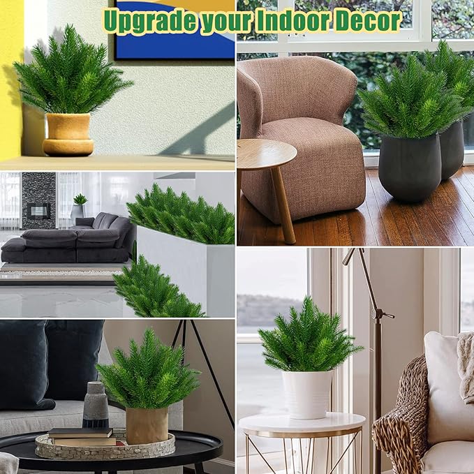 JIFTOK Artificial Pine Needles for Xmas Decoration, 24pcs Fake Plants Picks Sprays for Tree Home Decor Indoor, Faux Greenery Shrubs Plastic Boxwood for Garden Porch