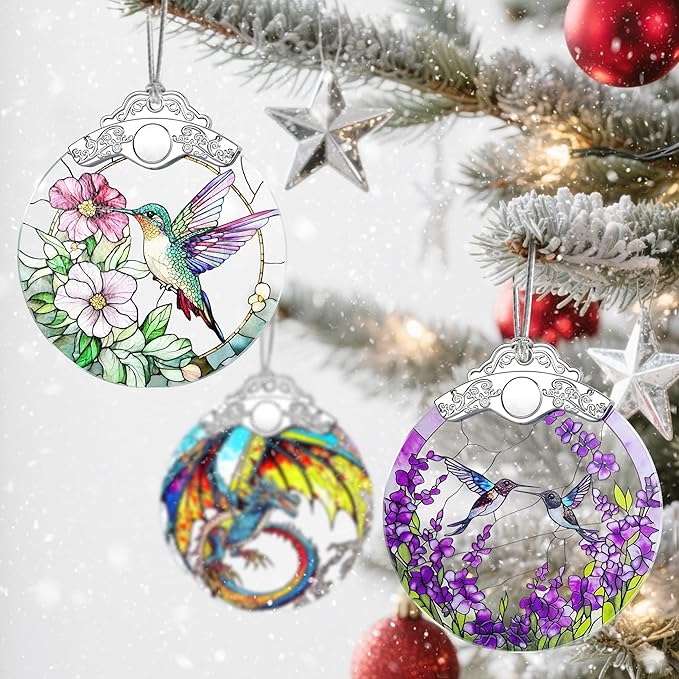 Stained Glass Ornament, Christmas Ornament, Hanging Ornaments for Home Decor & Christmas Tree Ornaments – Exquisite Holiday Decor, Perfect Hummingbird Gifts, Xmas Gifts & Holiday Present - Hummingbird