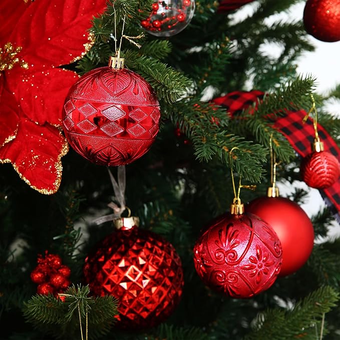 20ct Red Christmas Ball Ornaments Shatterproof Plastic Christmas Tree Decorations for Xmas Party Home Office Holiday Decor -Large Size (3.15", 80mm)
