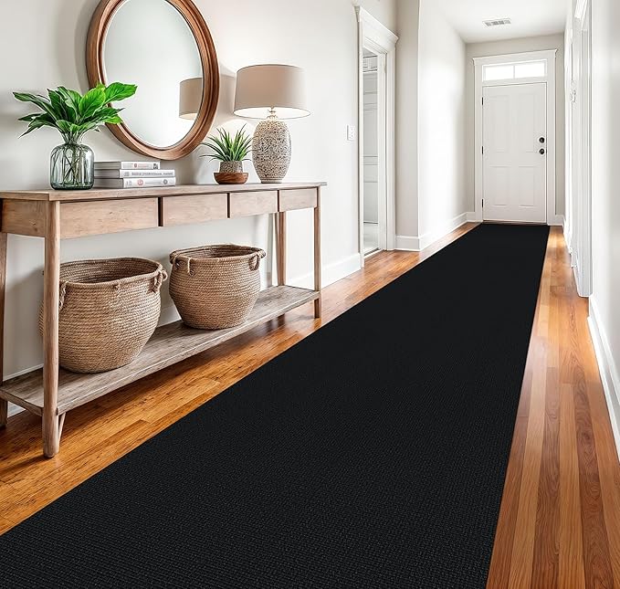 EARTHALL Runner Rug 3x20 Ft Washable Runners for Hallways Extra Long Woven Non Slip Entryway Runner Braided Kitchen Runner Indoor Outdoor Carpet Runners for Hotels, Officel, Stair, Black