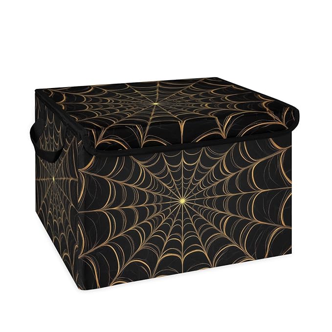 Closet Storage Bins with Lids, Gothic-style Spiders Web Storage Baskets for Organizing, Large Cube Box Closet Organizers with Handles, Home Office Decorative Wardrobe Boxes for Organization (27 Quart)