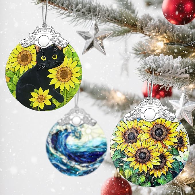 Christmas Ornaments: Stained Glass Ornament, Christmas Tree Ornament, Hanging Ornaments for Home Decor & Xmas Tree Decorations – Exquisite Holiday Decor, Gifts & Holiday Present - Black Cat