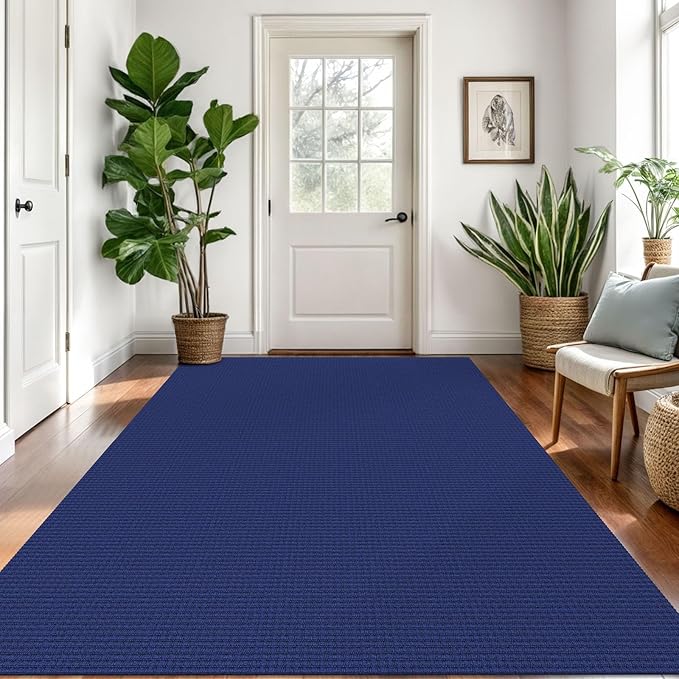 Braided Area Rug 5x7 Ft Washable Rugs for Living Room Bedroom Rugs Rubber Backed Boho Dining Room Rug Cotton Living Room Woven Floor Carpet for Nursery Playroom, Royal Blue/Navy