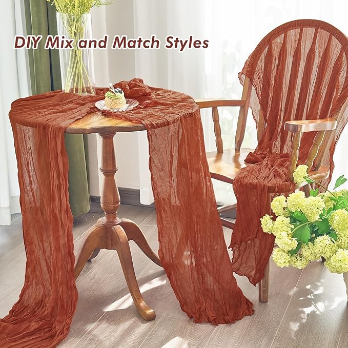 IVAPUPU 2 Pcs Cheesecloth Fall Thanksgiving Table Runner - 10ft Terracotta Boho Gauze Cheese Cloth Table Runner for Baby Shower Decoration Wedding Party Summer Garden Farmhouse