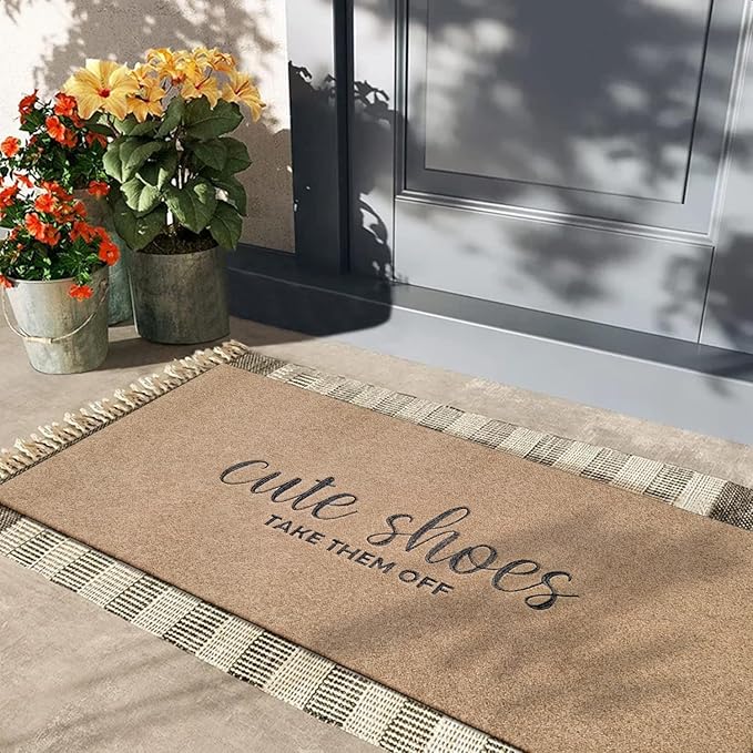 Indoor Door Floor Mat Welcome Doormat Cute Shoes Take Them Off Outdoor 18'x47 Brown Rugs Rectangular Rubber Non Slip Easy to Clean Washable Mats for Entryway Living Room Balcony Garden Hallway