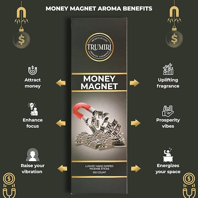 Money Magnet Incense Sticks - Pack of 100 Insence-Sticks to Attract Money - Made with Natural Raw Ingredients - Non Toxic Inciensos Indian Spiritual Insense Inscents