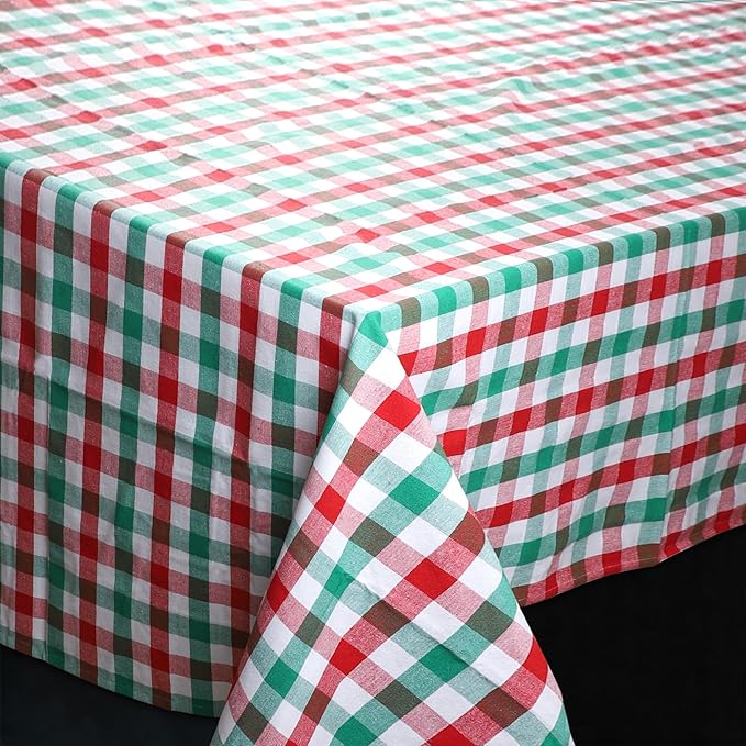 Urban Villa Tablecloth Christmas Tabletop Cover Kitchen Dining Tablecloth 100% Cotton Holiday Celebrations Wedding Dinner Parties Red/Green/White Color Rectangle 60X120 Inches 10-12 Seats Table Cloth