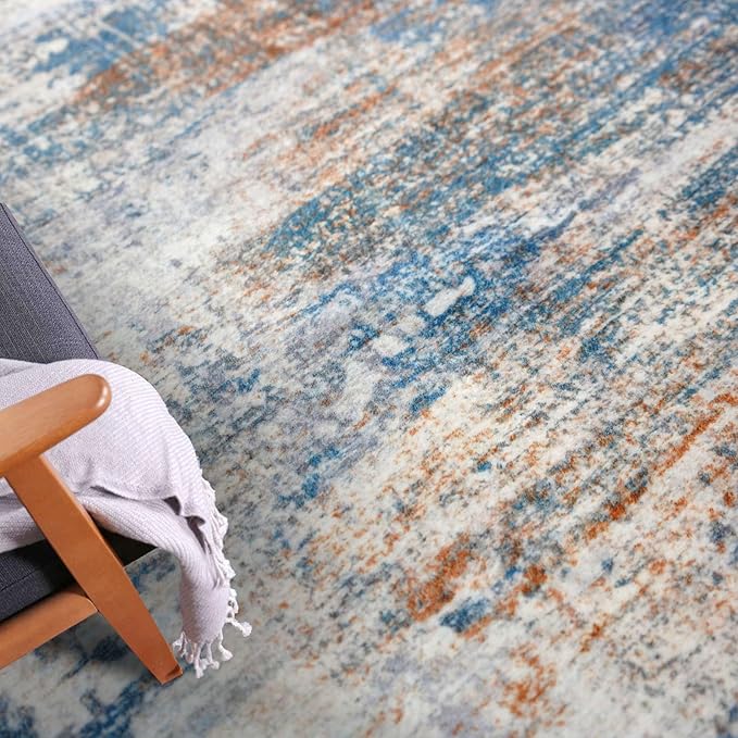 IOHOUZE Abstract Runner Rug 3x20 Ft Extra Long Washable Runners for Hallways, Non Slip Kitchen Runner Printed Faux Wool Entryway Runner Indoor, Modern Abstract Floor Carpet for Hall Stair, Blue Rust