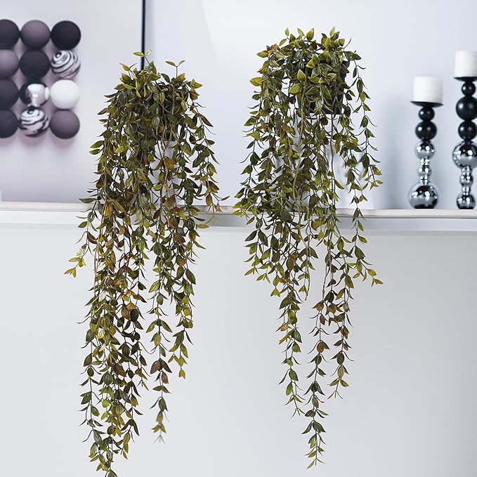 Artificial Hanging Plant 2 Pcs Faux Plant Ivy Vine Faux Eucalyptus Vines Fake Potted Greenery for Wall Living Room Home Shelf Office Bathroom Outdoor Indoor Decor (Type 3)