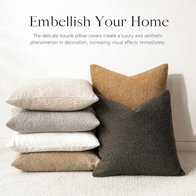 Foindtower Set of 2, Decorative Textured Boucle Throw Pillow Covers Accent Solid Pillow Cases Neutral Soft Cozy Couch Cushion Case for Chair Sofa Bedroom Living Room Home Decor 26 x 26 Inch Dark Brown