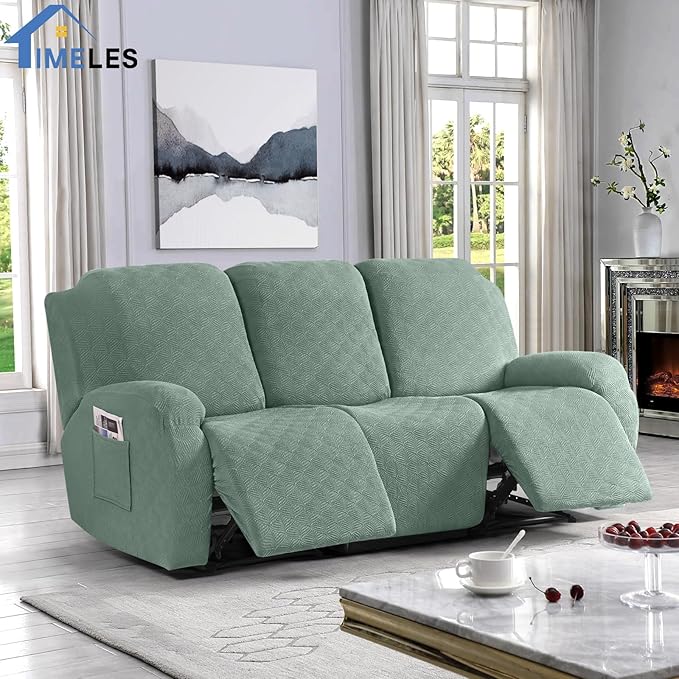 Timeles Recliner Covers for 3 Seater Reclining Sofa Slipcover Furniture Protector for Dogs and Pets Stretch Soft Washable (Three-Seater, Winter Mint)