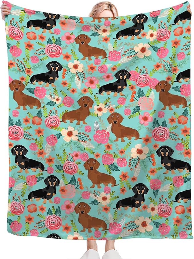 Tijuboni Dachshund Throw Blanket Dog Gifts for Girls Boys Women Men Kids Adults Soft Flannel Fleece Blanket for Couch Sofa Bed Home Decor 50"x60"