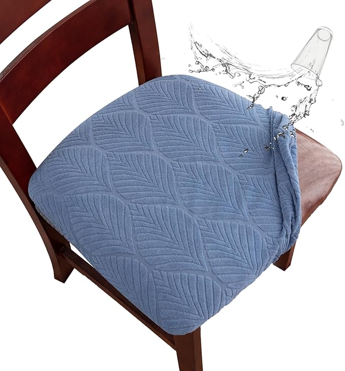 Genina Waterproof Dining Room Chair Cover Set of 6, Stretch Jacquard Seat Covers for Dining Room Chairs, Kitchen Parsons Chair Covers Slipcover Protector