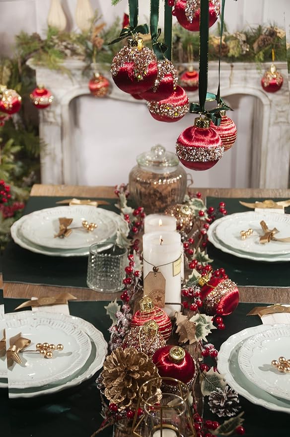 12Pcs 4” Silk Christmas Ball Decorations, Satin Christmas Tree Ornaments, Luxury Vintage Hanging Christmas Home Decor for Xmas Holiday Wedding Party Decoration (RED)