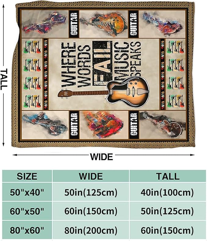 Tijuboni Guitar Music Throw Blanket Guitar Gifts for Girls Boys Women Men Kids Adults Soft Flannel Fleece Blanket for Couch Sofa Bed Home Decor 40"x50"