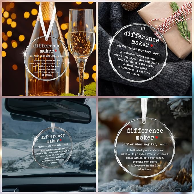 Christmas Thank You Gifts for Women - Glass Christmas Ornaments 2025 - Difference Maker Gift for Teacher Coworkers Nurse Boss, Appreciation Retirement Gifts for Woman, Stocking Stuffers