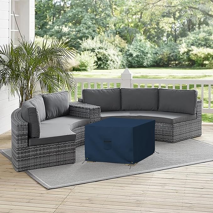 Covers & All Outdoor Ottoman Cover, 12 Oz PVC Polyester, Waterproof Ottoman Slipcover Resists Tear and UV, Square Patio Furniture Covers for Indoor/Outdoor Use (23"L x 23"W x 18"H, Blue)