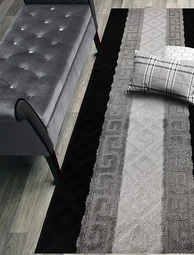 Custom Size Hallway Runner Rug, Slip Resistant, 26 Inch Wide X Your Choice of Length, Meander Black, 26 Inch X 16 feet