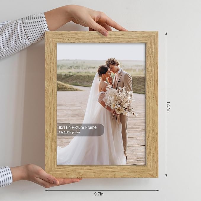 8x11 Picture Frame Set of 2, Made of Real Glass and Natural Oak Wooden Frame - 8 by 11 Photo for Wall or Tabletop Display