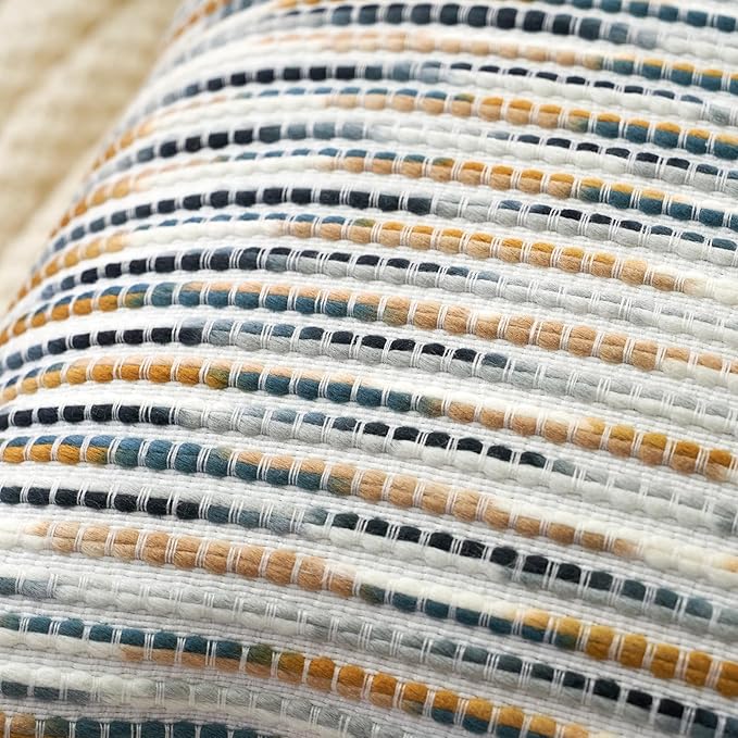 Aeckself Boho Striped Pillow Cover 18x18, Decorative Square Throw Pillow Cover Chenille Neutral Pillowcase for Couch Bedroom Living Room, Yellow Gray