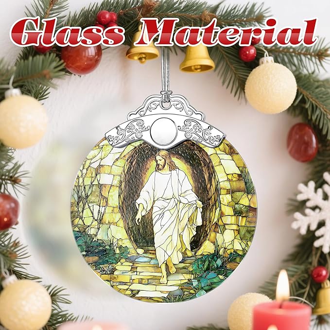 Religious Christmas Decorations - Stained Glass Jesus Ornament for Tree | Christian Ideas | Meaningful Xmas Presents for Believers | Faith-Based Party Favor