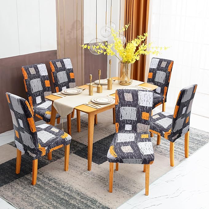 Sufdari Dining Chair Covers,Kitchen Chair Cover,Parsons Chair Slipcover,Spandex Chair Protectors for Dining Room Stretch Chairs Cover Set of 8 -Orange Square
