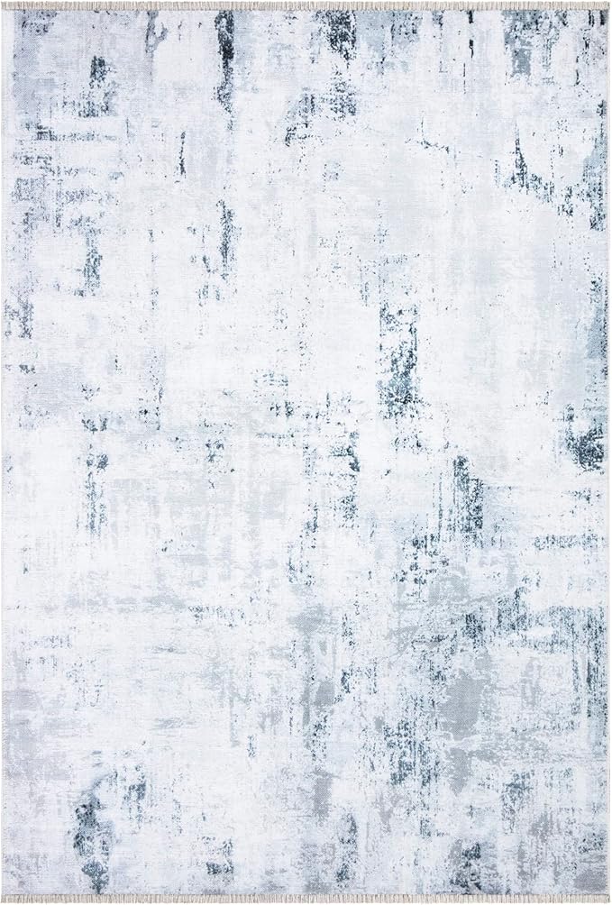 Bloom Rugs Caria Washable Non-Slip 8x10 Rug - Ivory/Silver/Blue Modern Abstract Area Rug for Living Room, Bedroom, Dining Room, and Kitchen - Exact Size: 7'8" x 10'