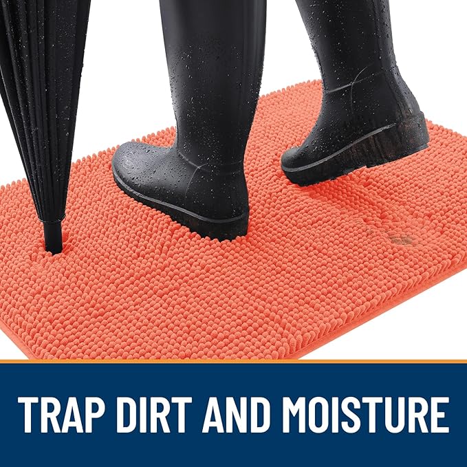 OLANLY Dog Door Mat for Muddy Paws 30x17, Absorbs Moisture and Dirt, Absorbent Non-Slip Washable Doormat, Quick Dry Chenille Mud Mat for Dogs, Entry Indoor Entryway Carpet for Inside Floor, Coral
