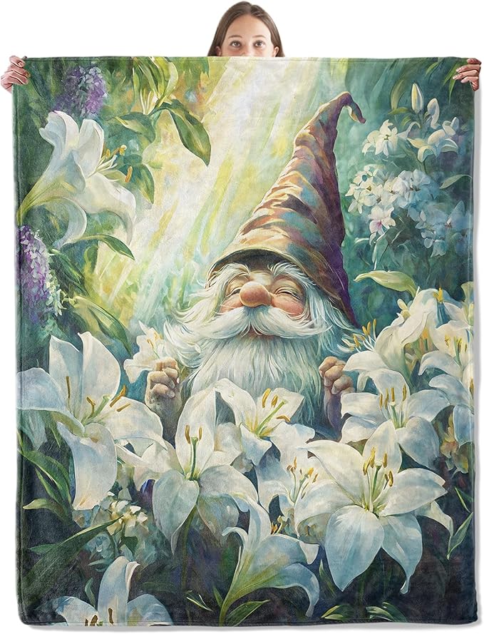 Garden Gnome Blanket, Cozy Plush Throw Blanket for Couch Bedroom Outdoor, Lightweight Soft Flannel Travel Blankets, Gifts for Women Adults Kids, Warm Decor 60"×80"