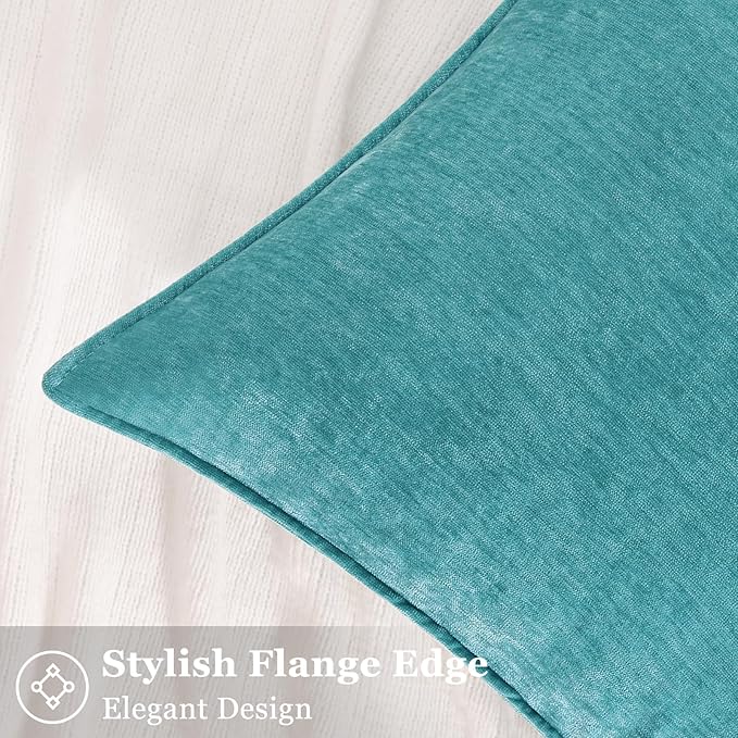 decorUhome Christmas Couch Throw Pillow Covers 16x16 Set of 2, Decorative Soft Euro Velvet Neutral Chenille Pillow Covers with Elegant Design for Sofa Bed Living Room Home Decor, Teal