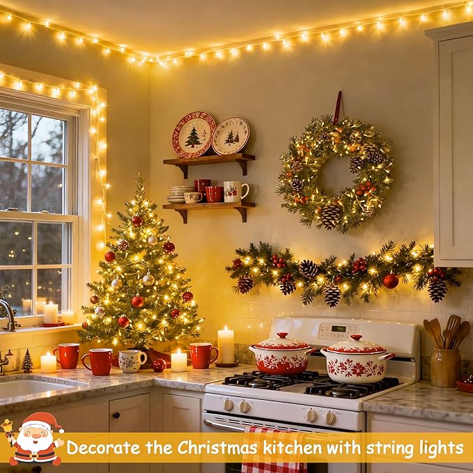 JMEXSUSS 100 LED Warm White Christmas Lights, 8 Modes Christmas Tree Lights Plug in, Indoor String Light Bedroom 33ft Connectable Fairy Twinkle Light Outdoor for Home Garden Xmas Tree Decor