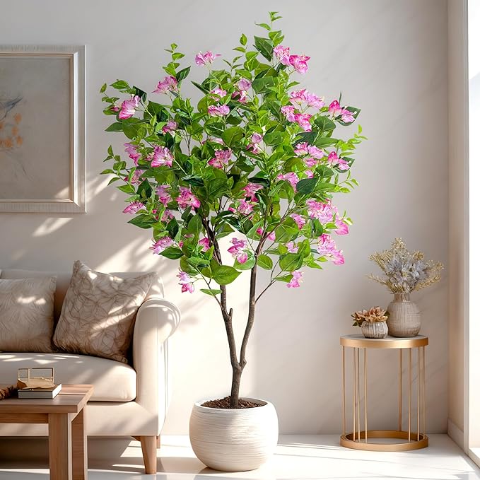 5FT Artificial Bougainvillea Tree Artificial Tree Tall Potted Fake Bougainvillea Trees for Outdoor Indoor Lifelike Potted Faux Plants with Wood Trunk and Flowers Office Wedding Home Decor