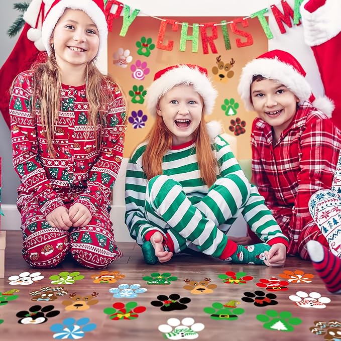 Cinrobiye 9 Sheets Christmas Floor Clings Decals Footprints Stickers Winter Holiday Candy Land Party Decorations Santa Elf Candy Snowman Wall Decals for Home Living Room Classroom Xmas Party Supplies