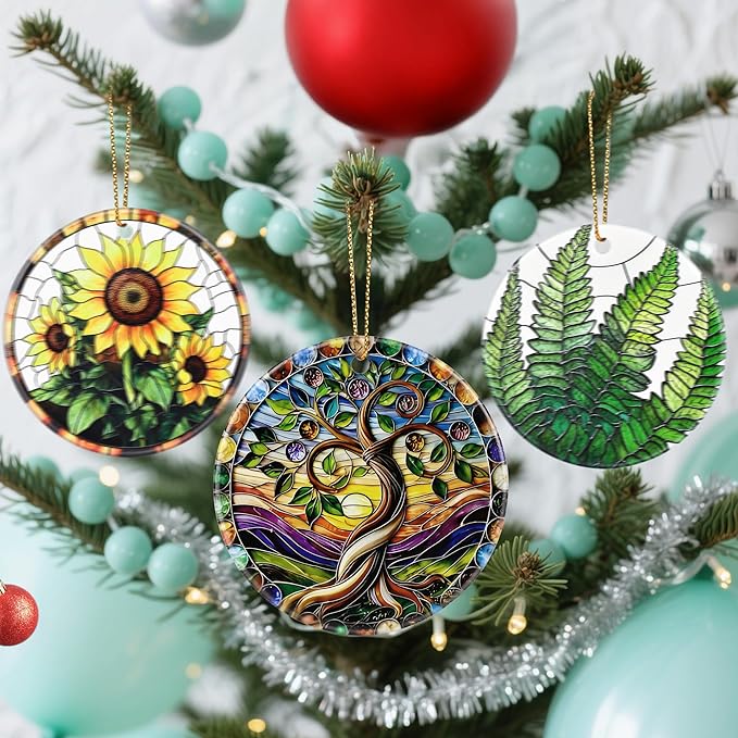 Christmas Ornaments, Dodosky 2.8in Ceramic Tree of Life Ornament, Xmas Decor, Christmas Tree Ornaments, Xmas Decorations for Tree, Holiday Ornament, Lavender Flower Gifts, Gifts for Women, Mom