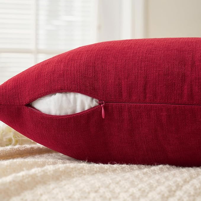 MIULEE Red Couch Pillow Covers 18x18 Inch, Set of 2 Soft Chenille Decorative Square Throw Pillow Covers Christmas Farmhouse for Sofa Living Room Bed