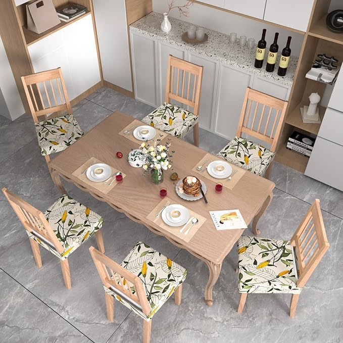Stretch Dining Chair Seat Covers Set of 4,Dining Chair Slipcovers, Floral Printed Chair Covers,Soft Fabric Washable Upholstered Chair Seat Protector, No Rear Covers for Home Kitchen Dining Room