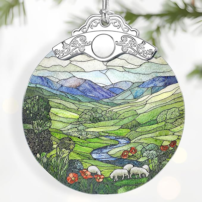 Green Irish Hills Ornament – Christmas Decoration & Christmas Ornament; Stained Glass Holiday Decoration (Holiday Present, Bauble Present, Gift Idea, Gift Exchange) | Heirloom Keepsakes