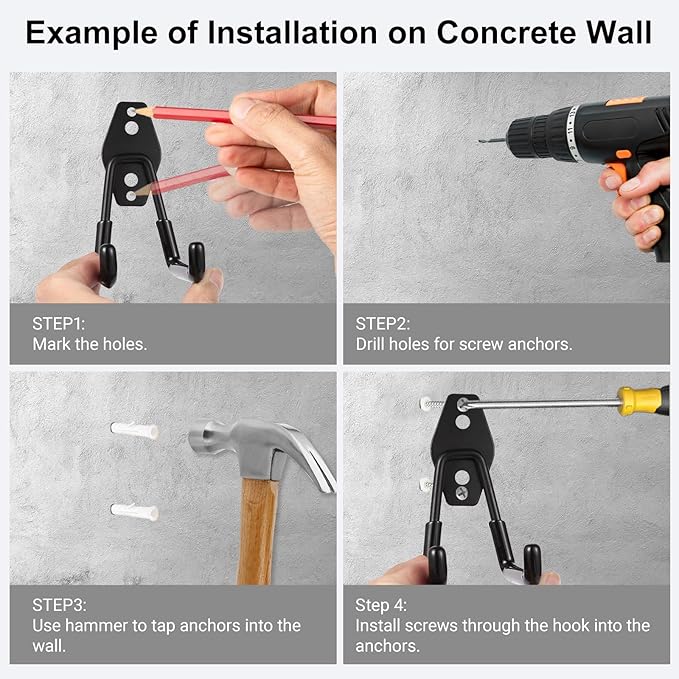 Garage Hook Heavy Duty Wall Storage Hangers, 24 Pack Garage Storage Hooks Steel Tool Black for Ladders, Ropes, Garden Tools