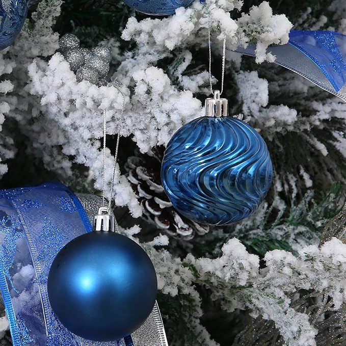 34ct Navy Blue Christmas Ball Ornaments Shatterproof Plastic Christmas Tree Decorations for Xmas Party Home Office Holiday Decor -Medium Size (2.36"/ 60mm)