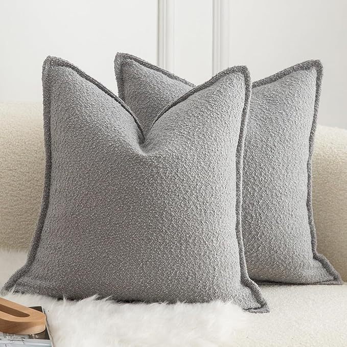 MANDIOO Pack of 2 Decorative Throw Pillow Covers Accent Solid Woven Textured Cushion Covers Pillow Cases Bedroom Living Room Sofa Home 18 x 18 Inch Light Gray