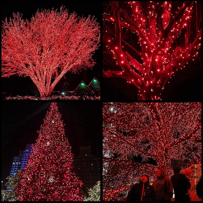 YULETIME 200 Red Wide Angle LED Christmas Lights, 66 Feet Green Wire UL Certified 5mm Holiday String Light Set (Red)