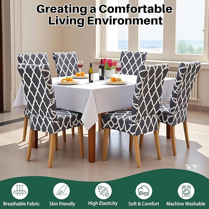 Dioxide High Stretch Chair Covers for Dining Chairs, Washable Dining Chair Covers Set of 6, Soft Kitchen Chairs Seat Covers, Parsons Chair Slipcovers Protectors for Home Hotel Restaurant Banquet